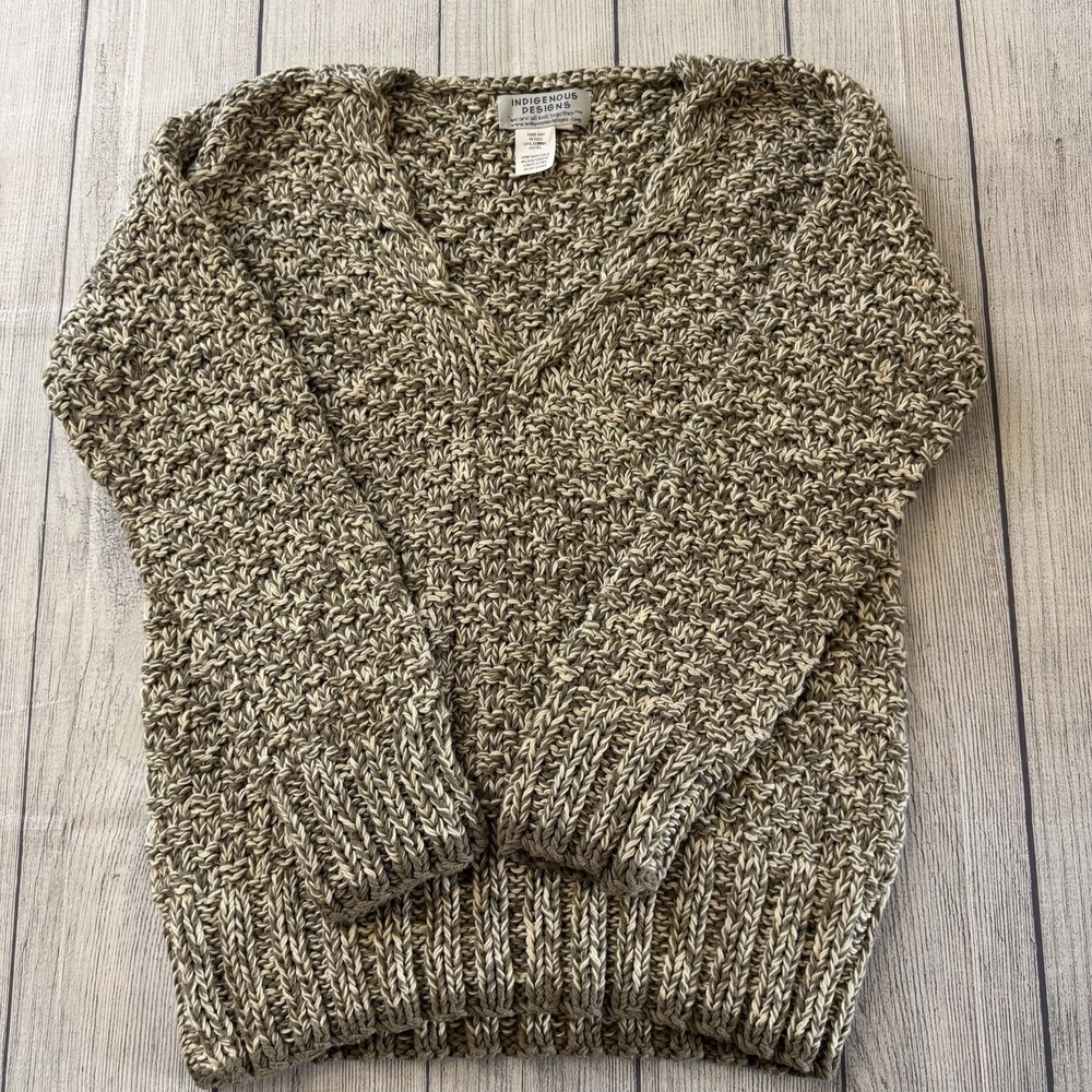 Indigenous Designs Hand Knit Organic Cotton Cardigan Sweater Peru Womens M‎ Boho